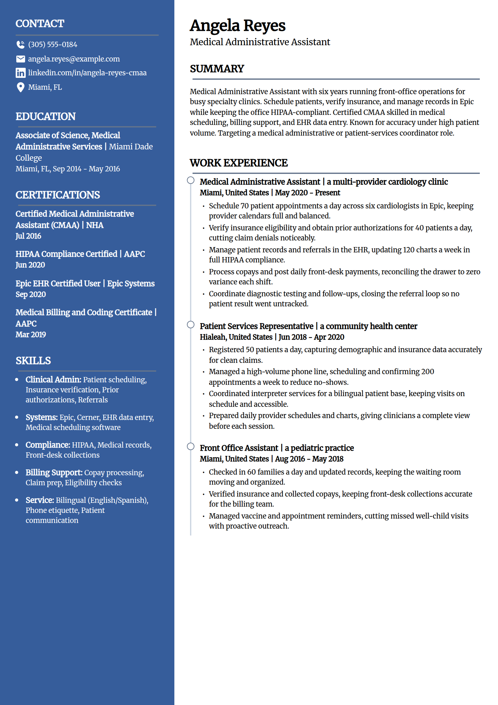 Medical administrative assistant resume example in the Creative template