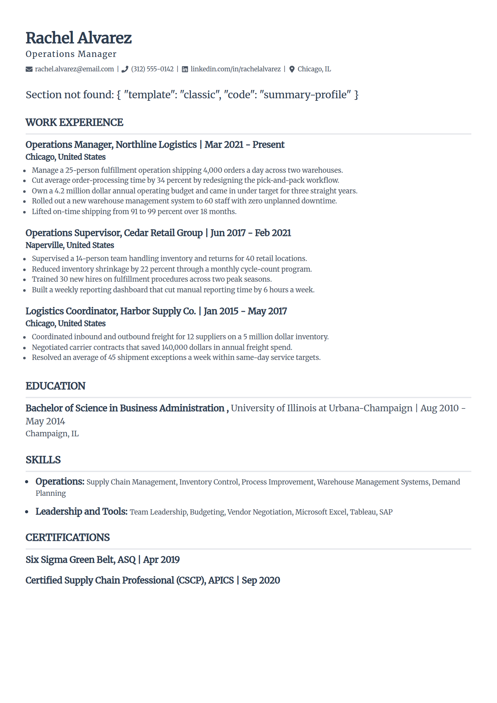 ATS resume template for Word in the Classic layout, single column with serif headings and thin section rules