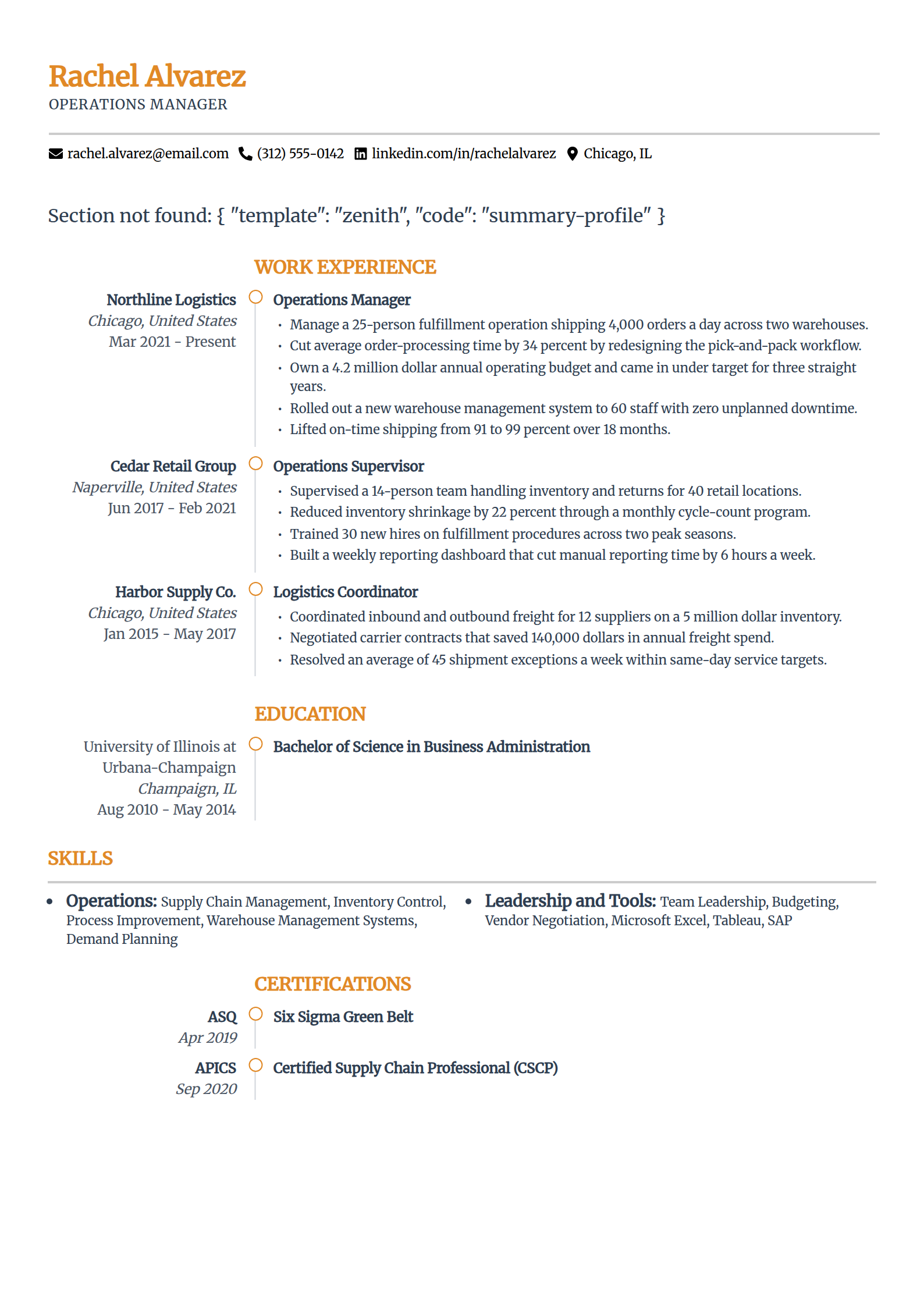 ATS resume template for Word in the Zenith layout, single column with an airy hierarchy leading with the summary