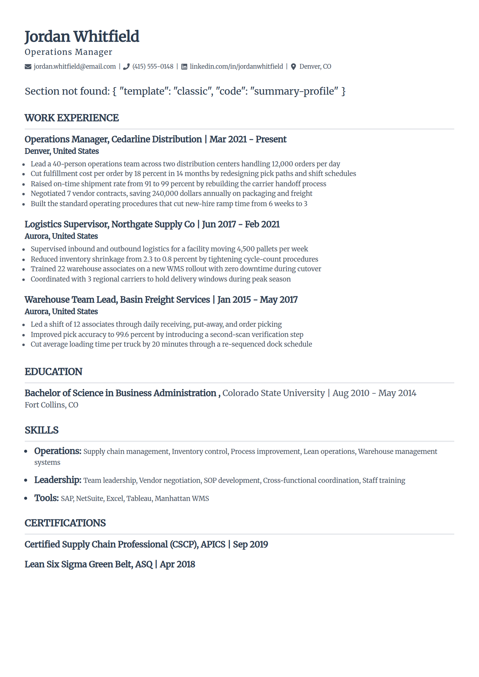 Best ATS resume template in the Classic layout, single column with serif headings and thin section rules