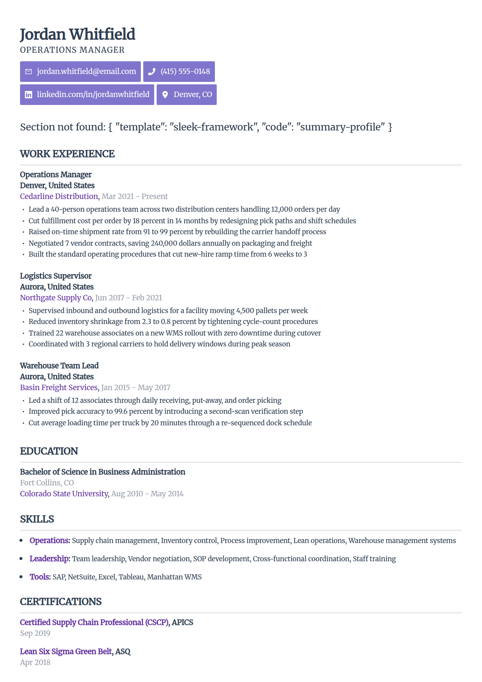 Best ATS resume template in the Sleek Framework layout, single column with minimal typography and disciplined whitespace