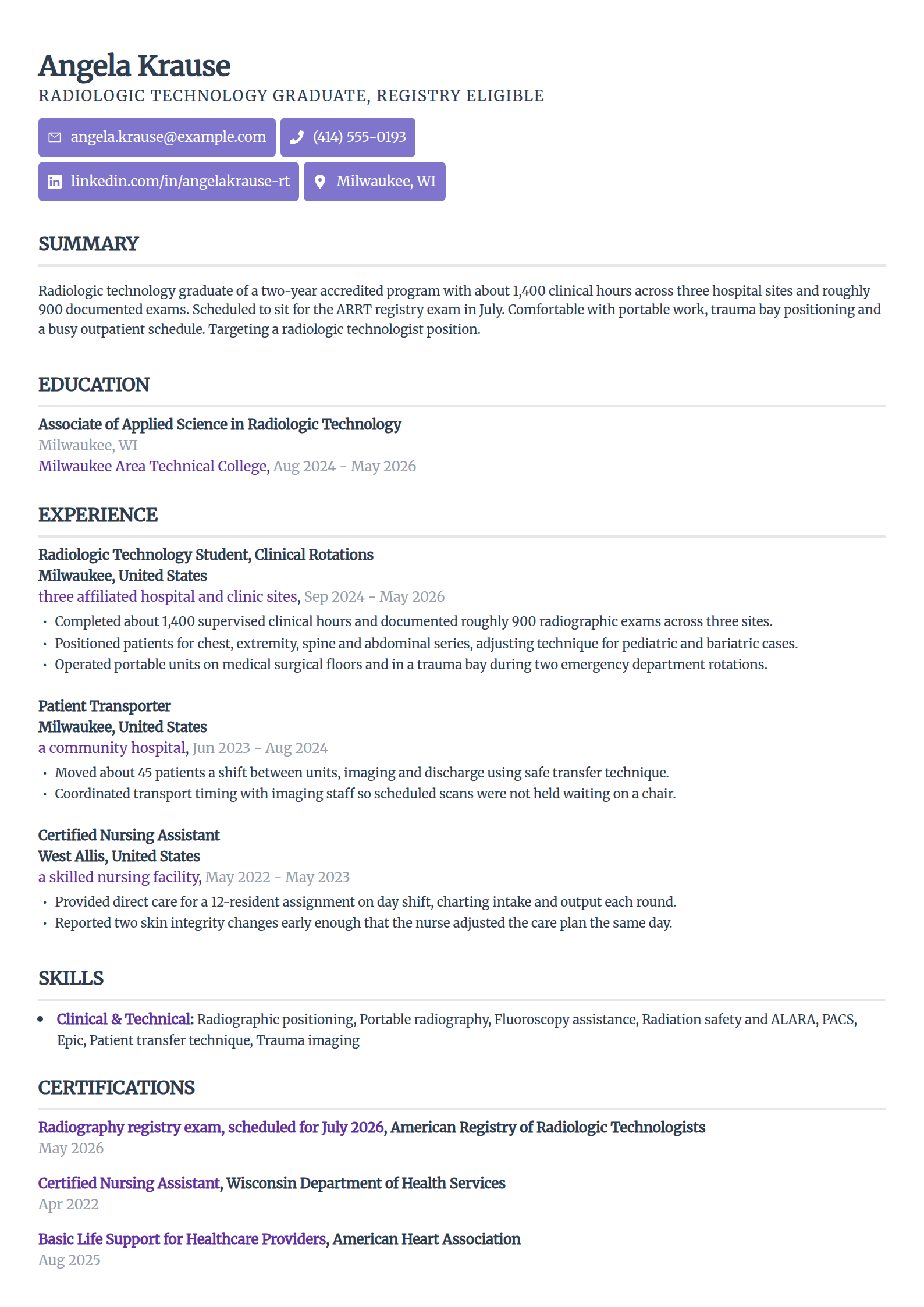 Associate degree graduate resume example in the Sleek Framework template