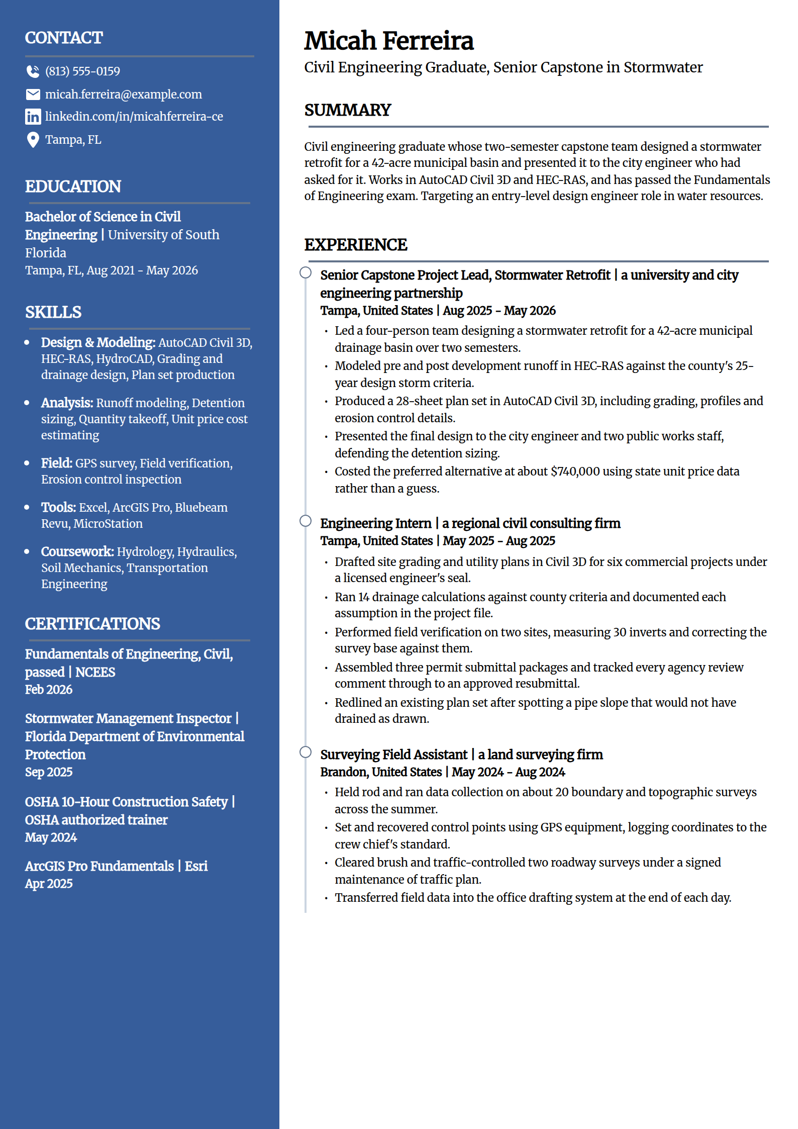 College graduate with a capstone project resume example in the Creative template