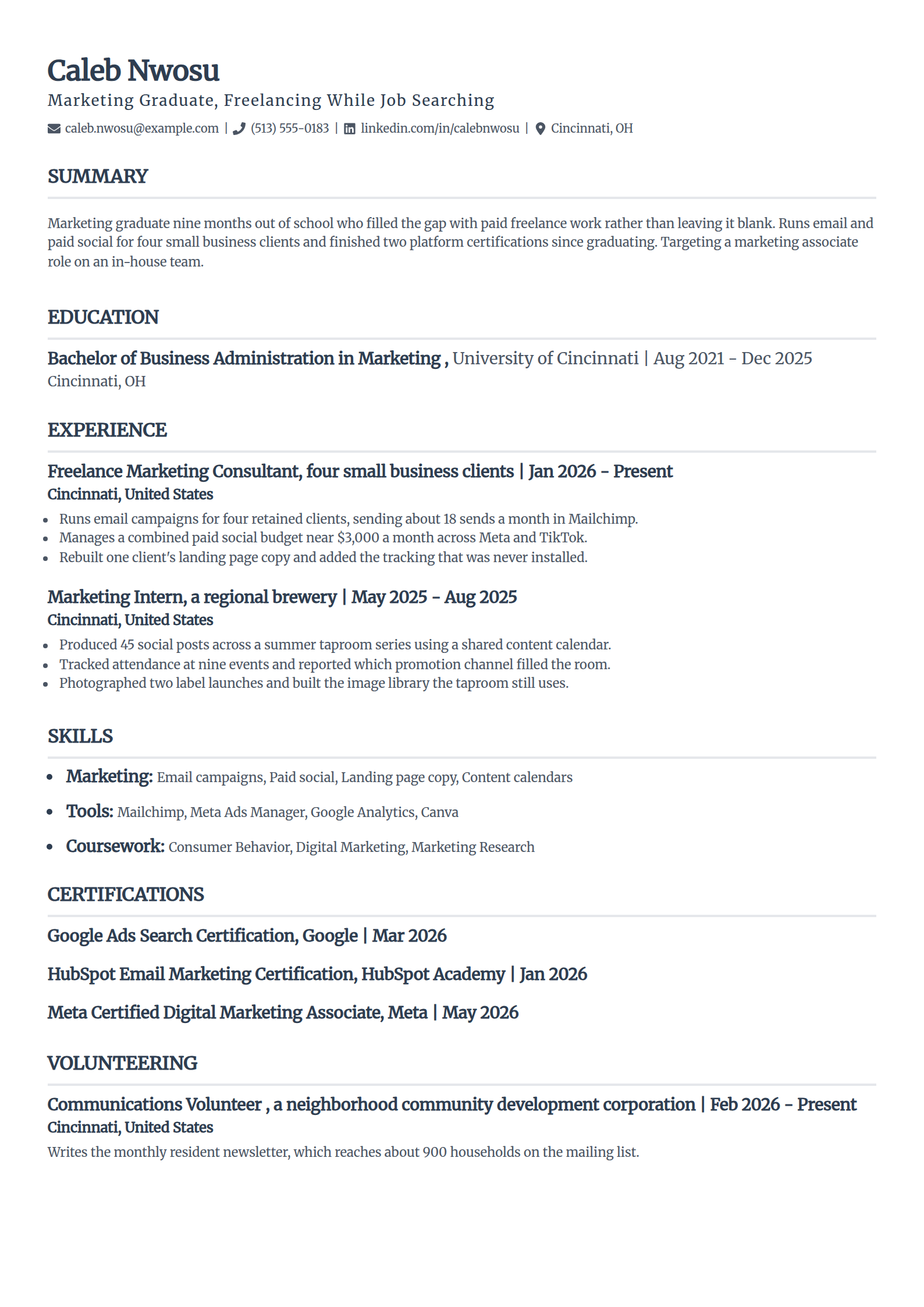 College graduate still job searching months after graduating resume example in the Classic template