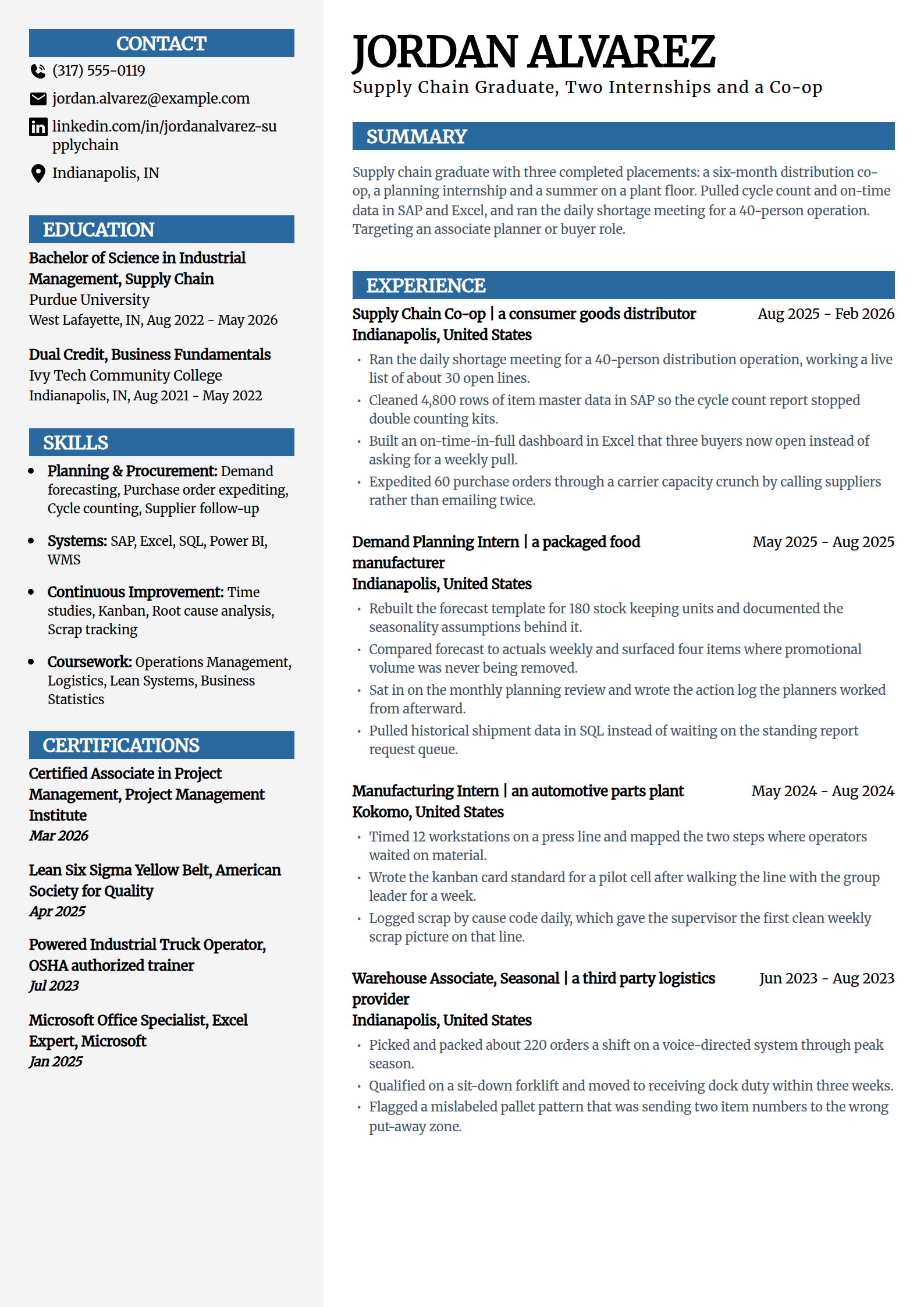 College graduate with internship experience resume example in the Mosaic template