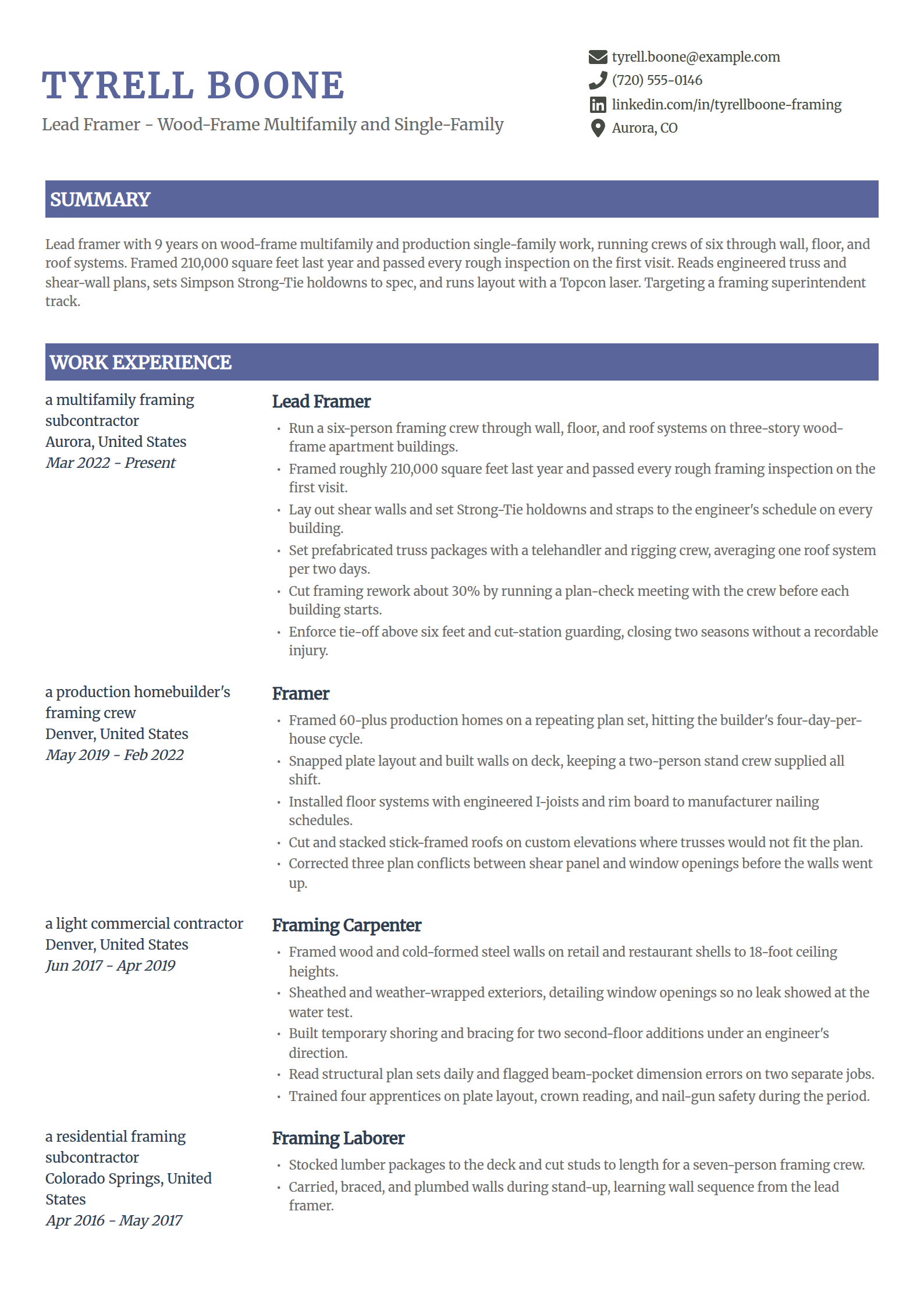 Framer resume example in the Catalyst template