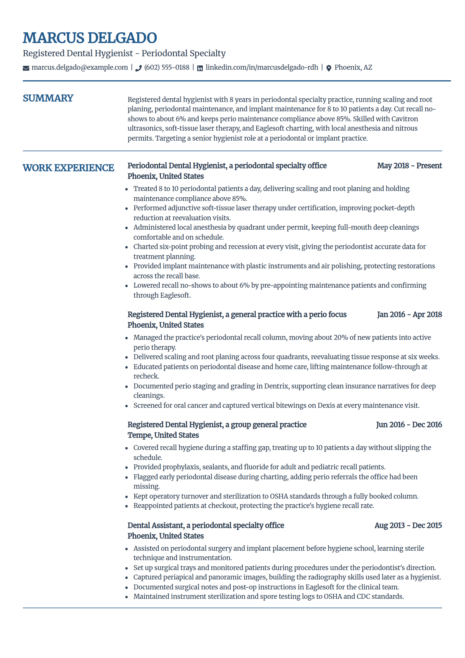 Periodontal Dental Hygienist resume example in the Craft template