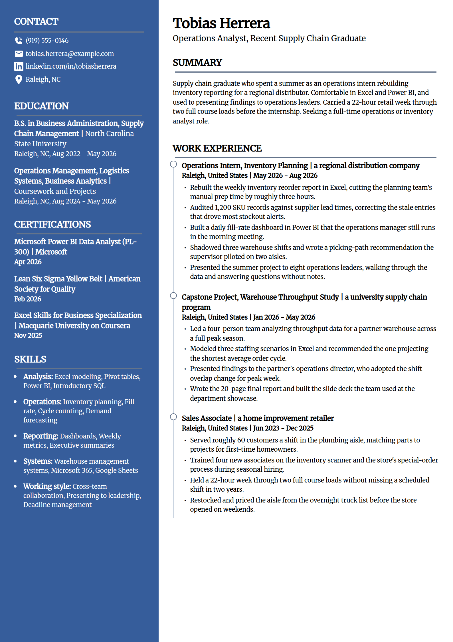 Internship to full-time resume example in the Creative template