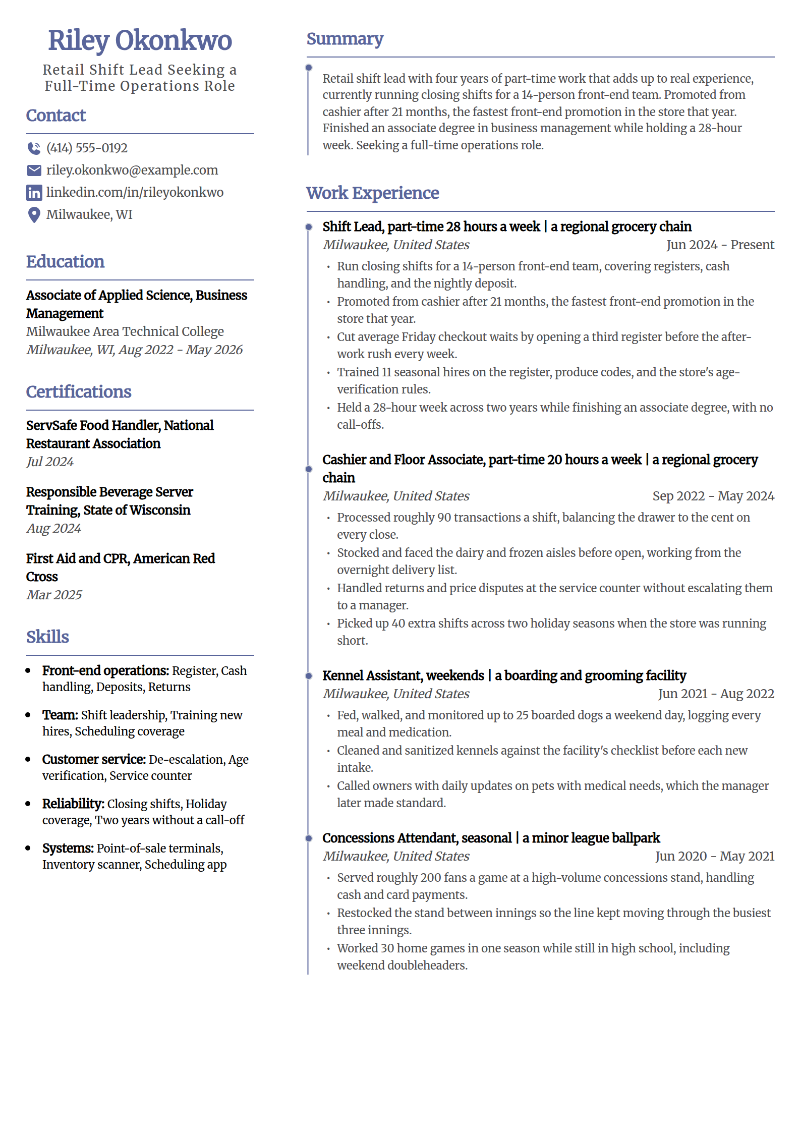 Part-time to full-time resume example in the Sculpt template