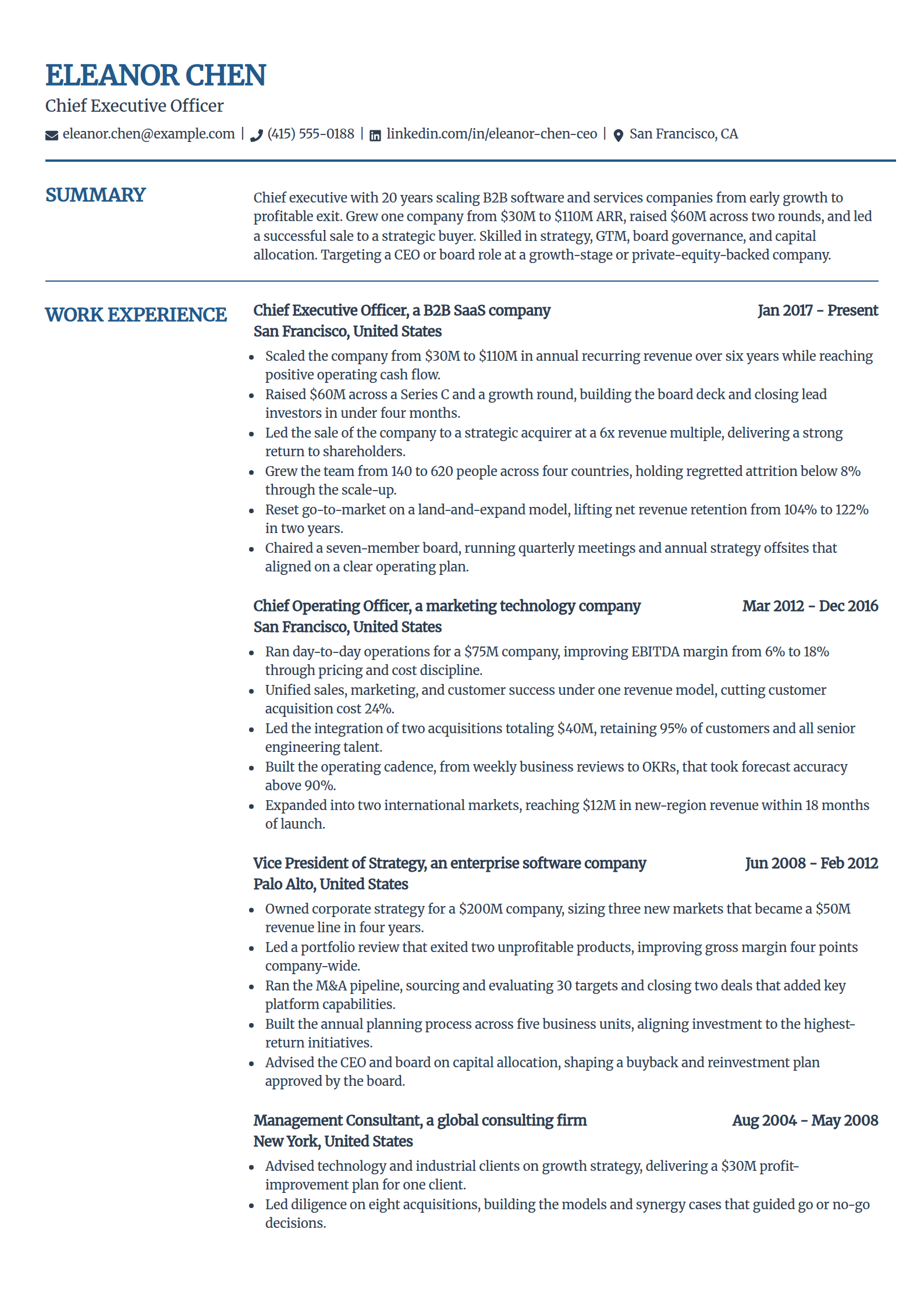 Chief executive officer resume example in the Craft template