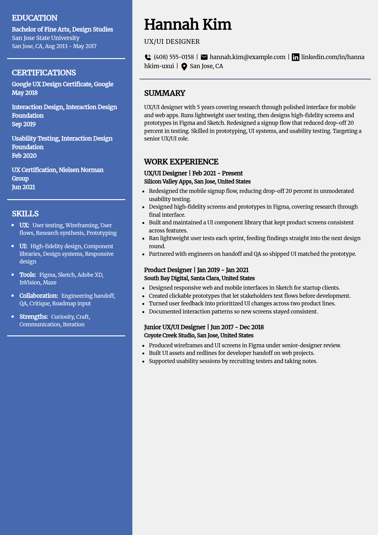 UX/UI designer resume example in the Innovative template