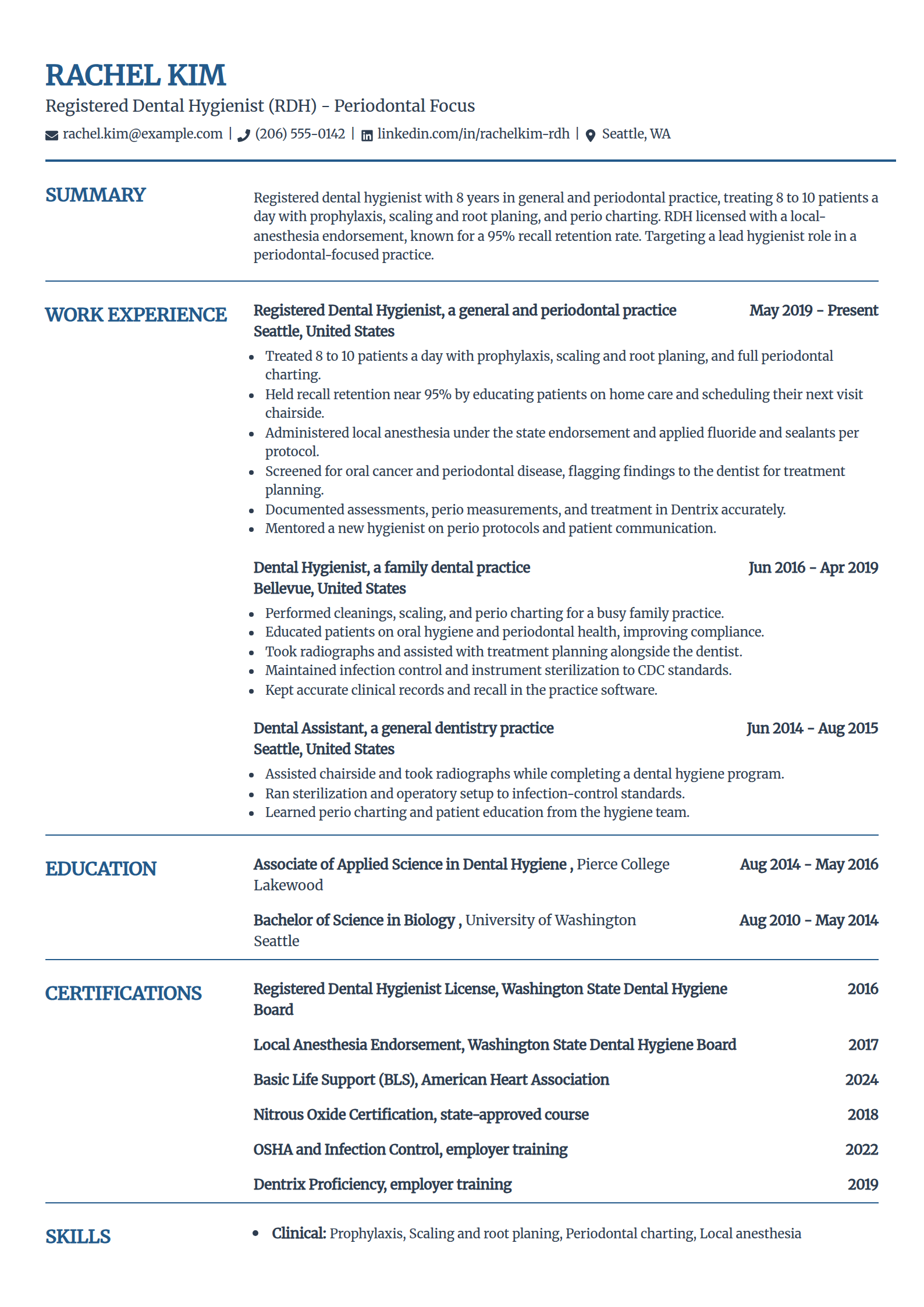 Dental hygienist resume example in the Craft template