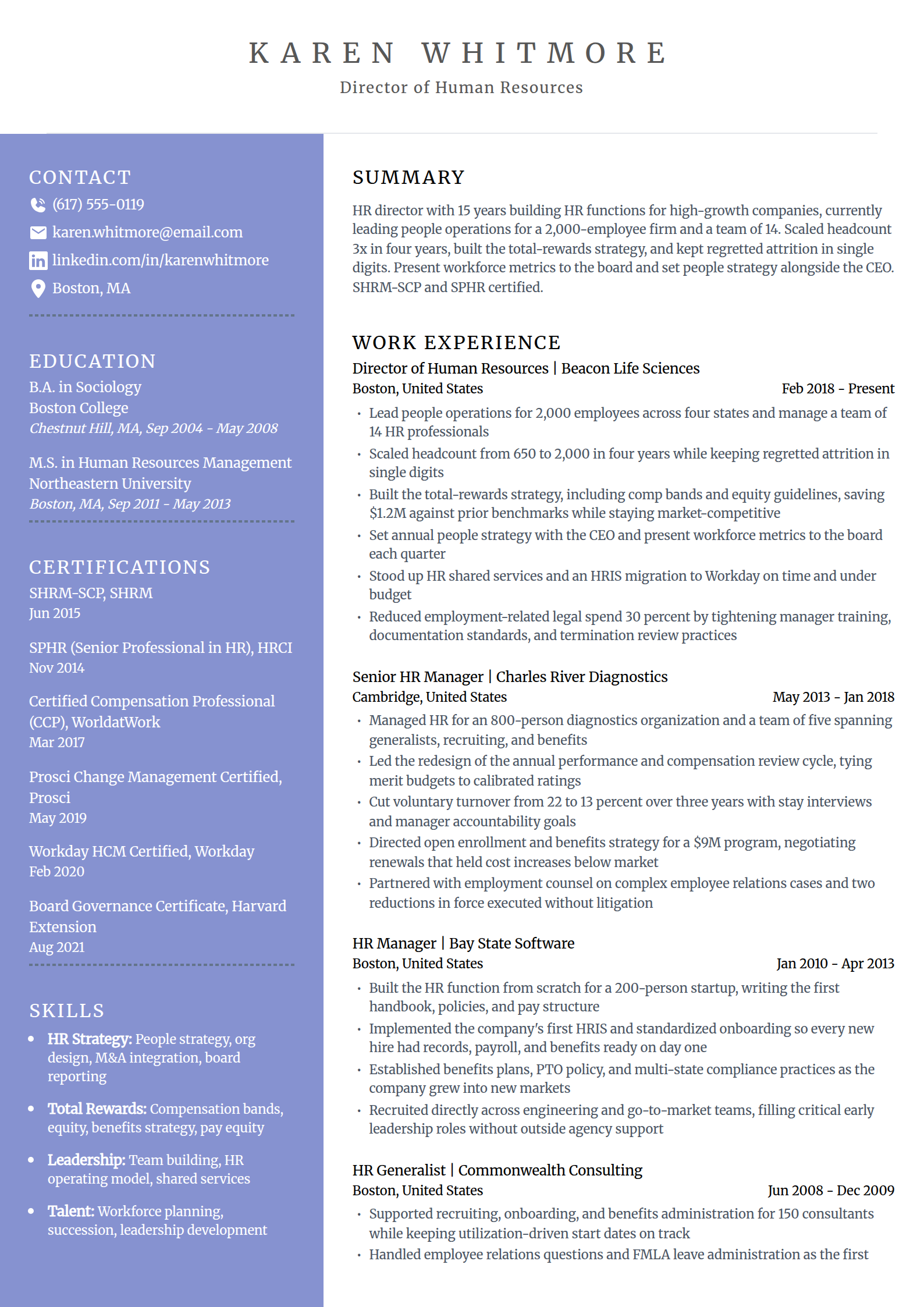 HR director resume example in the Luminary template