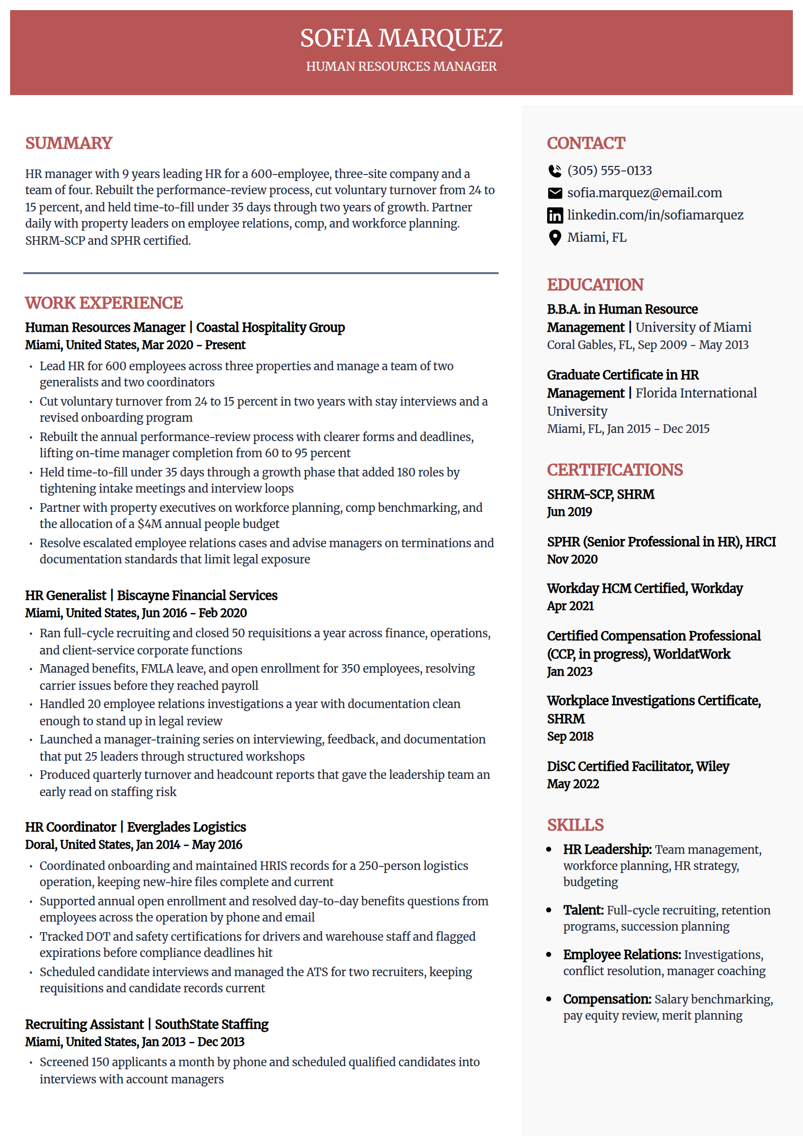 HR manager resume example in the Executive template
