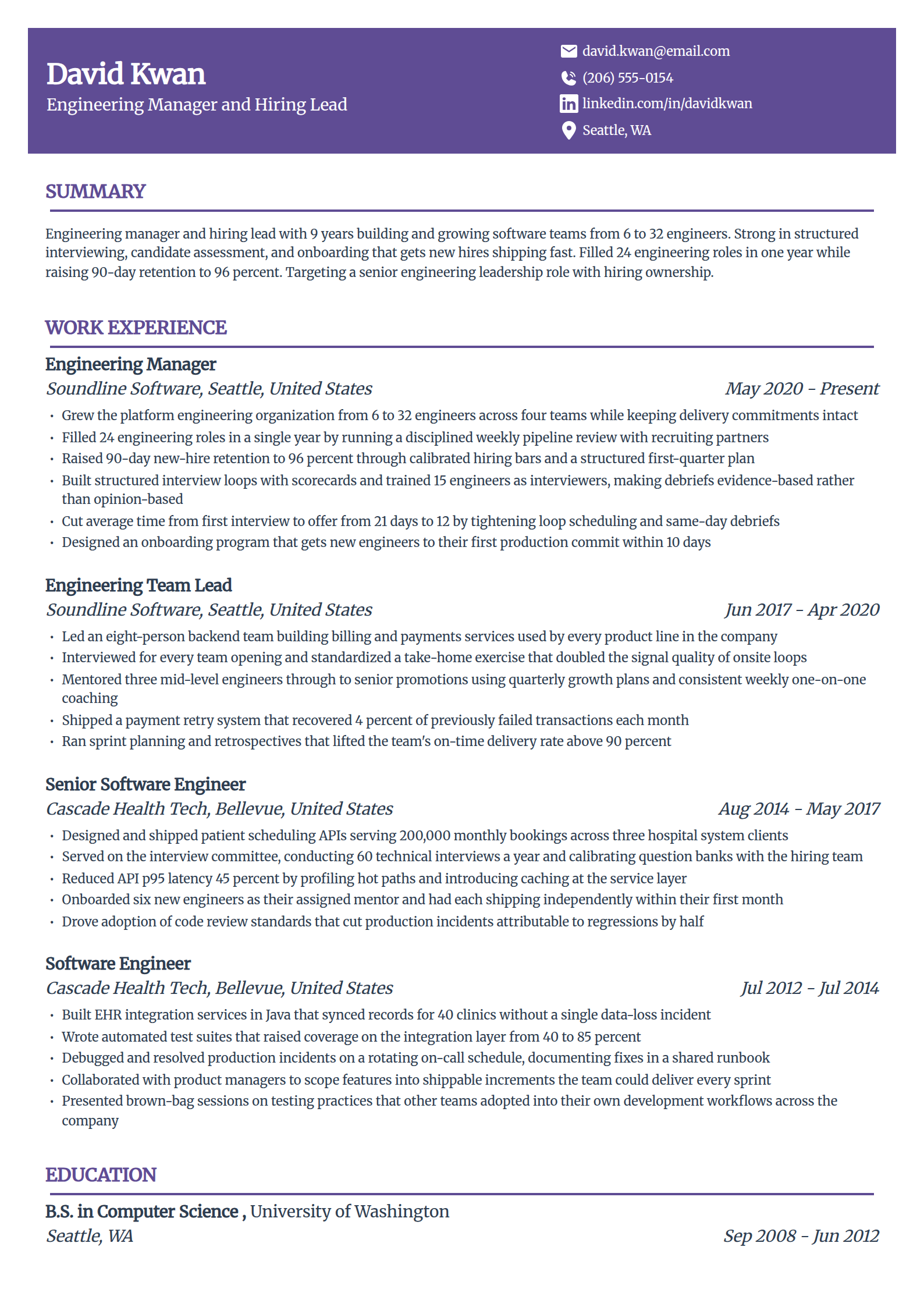 Hiring manager resume example in the Panorama template