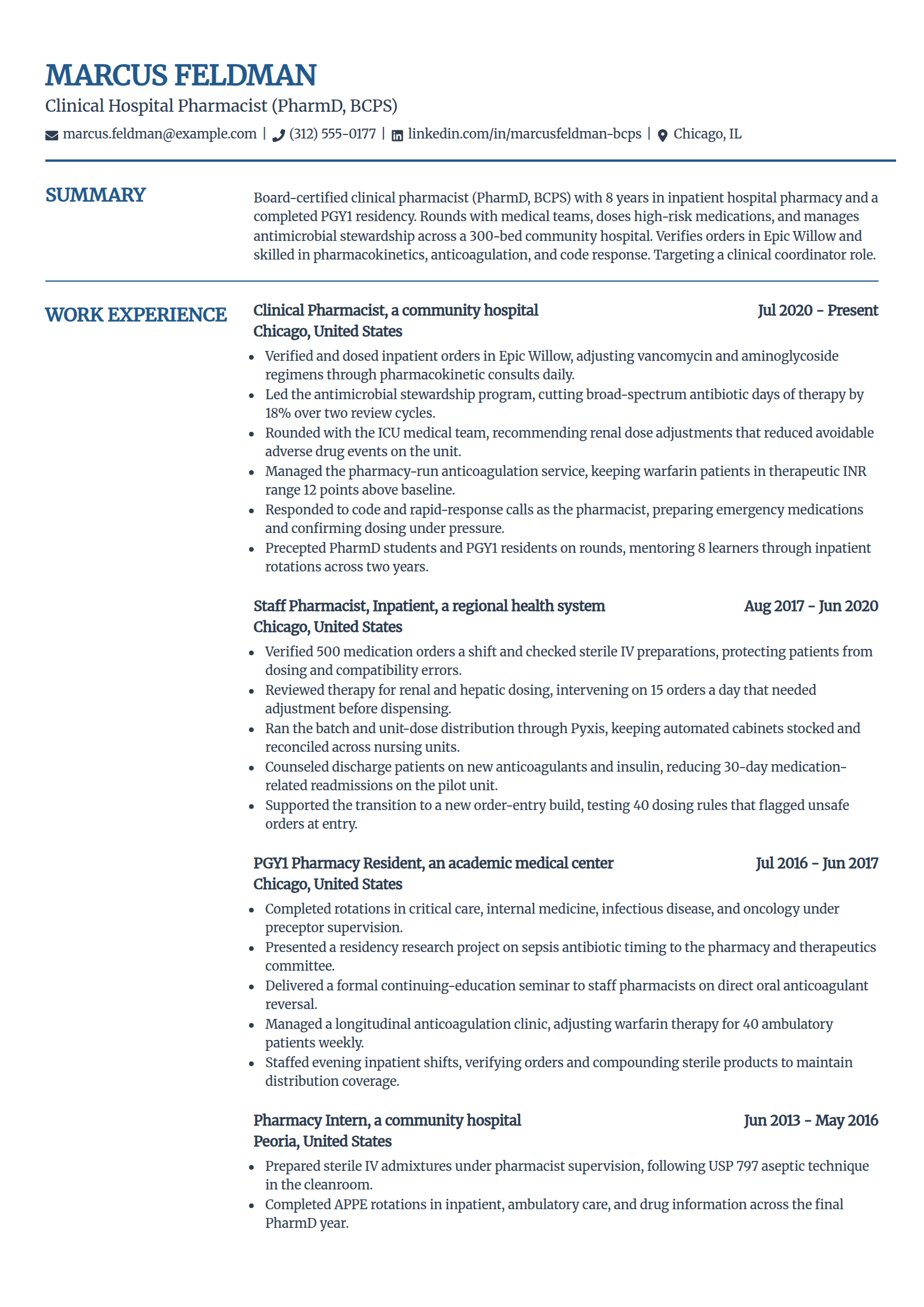 Hospital pharmacist resume example in the Craft template