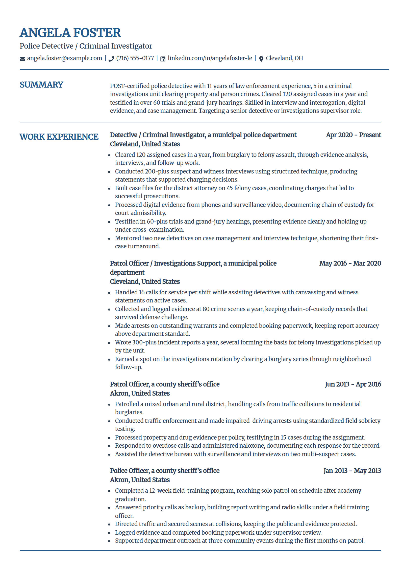 Police detective resume example in the Craft template