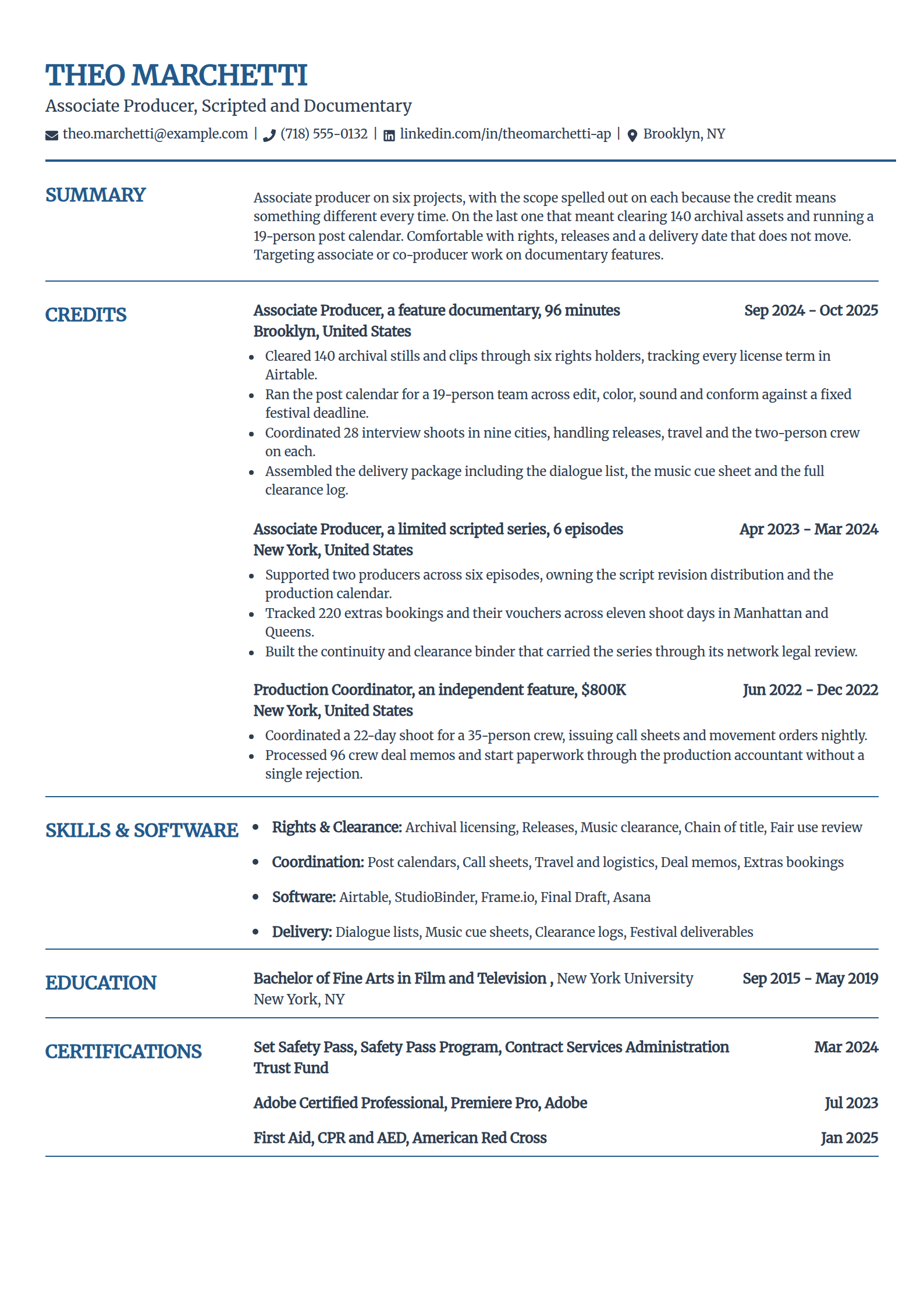 Associate producer resume example in the Craft template
