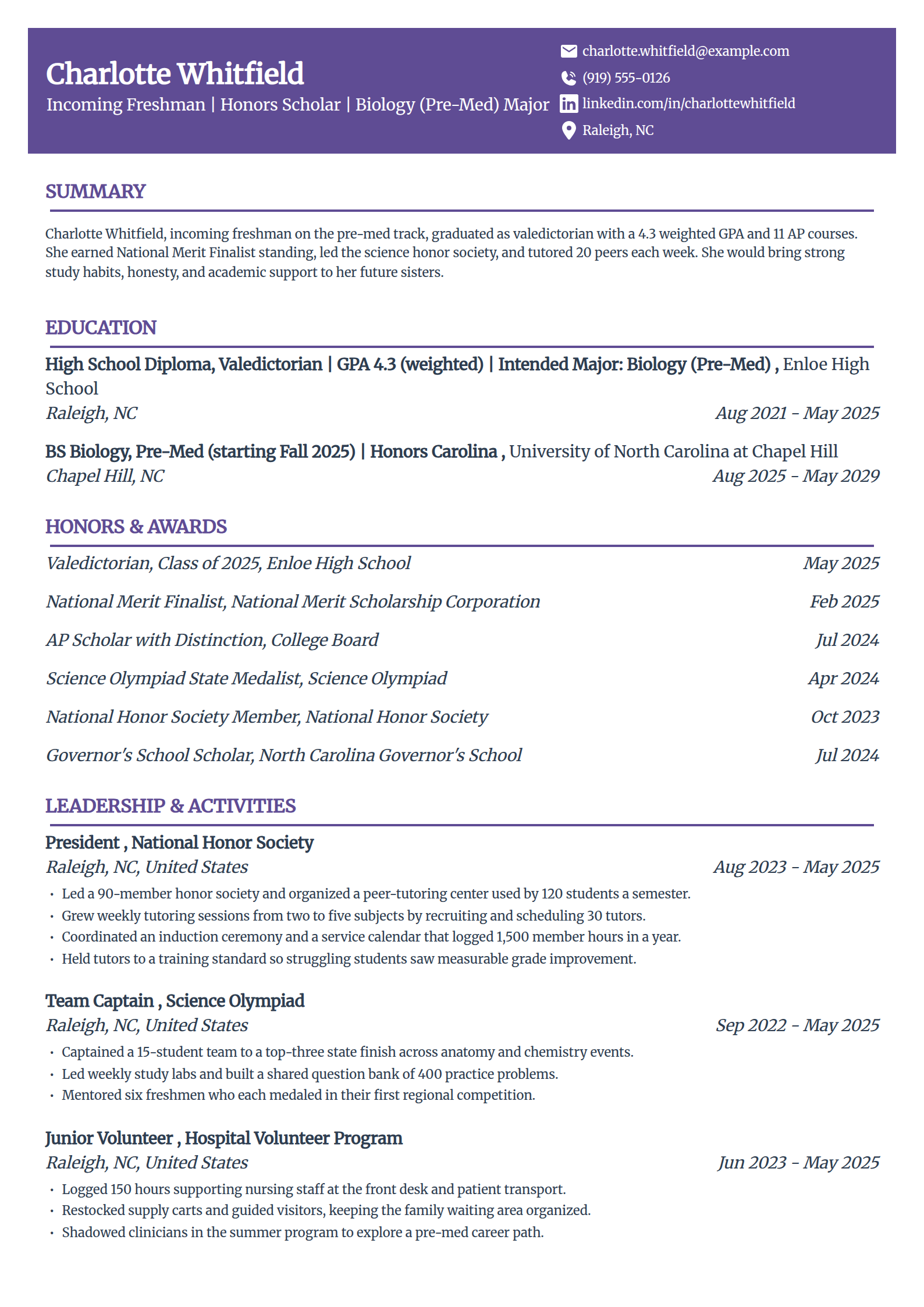 Academic-focused sorority resume example in the Panorama template
