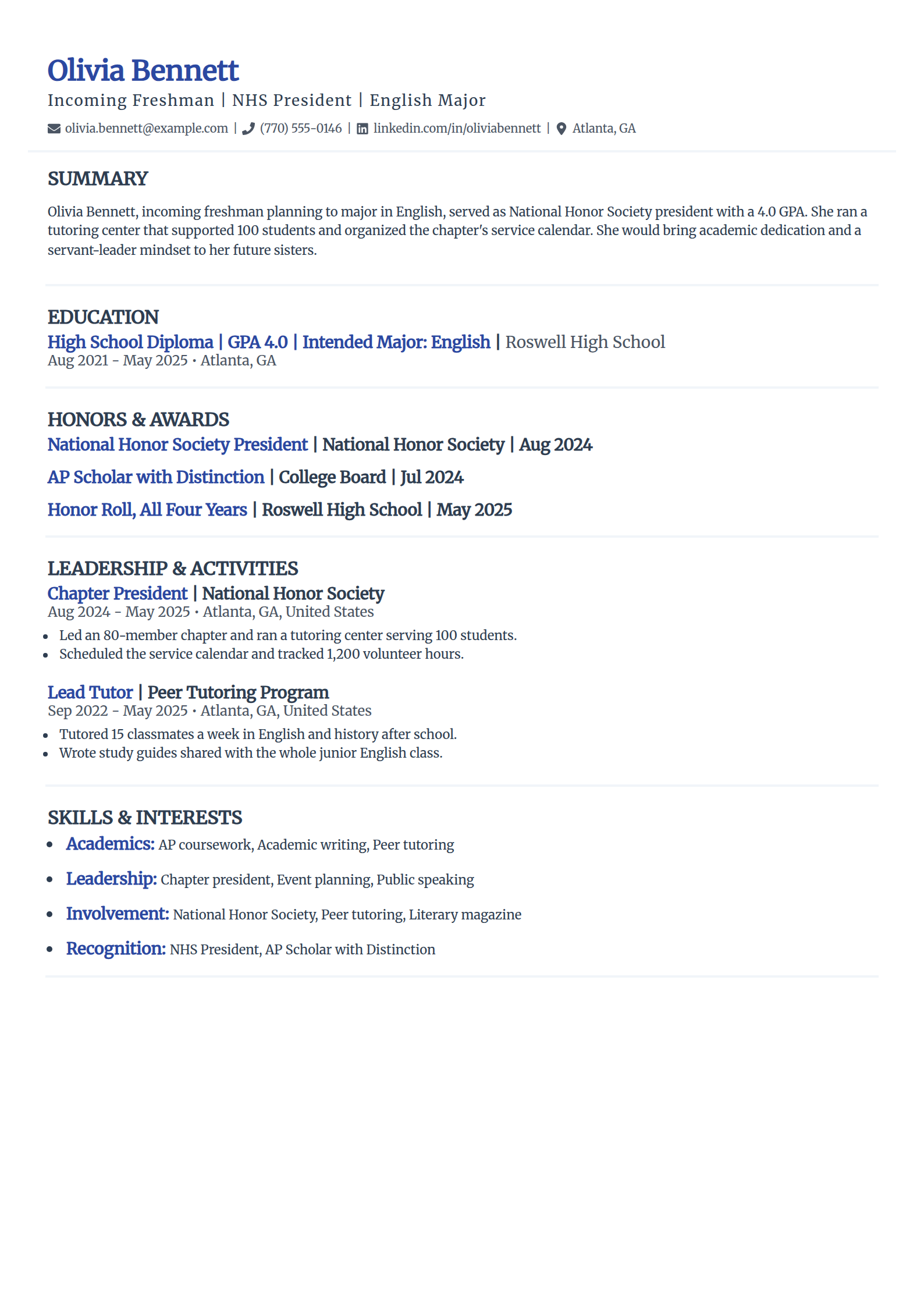 NHS honor student sorority resume example in the Elegant template