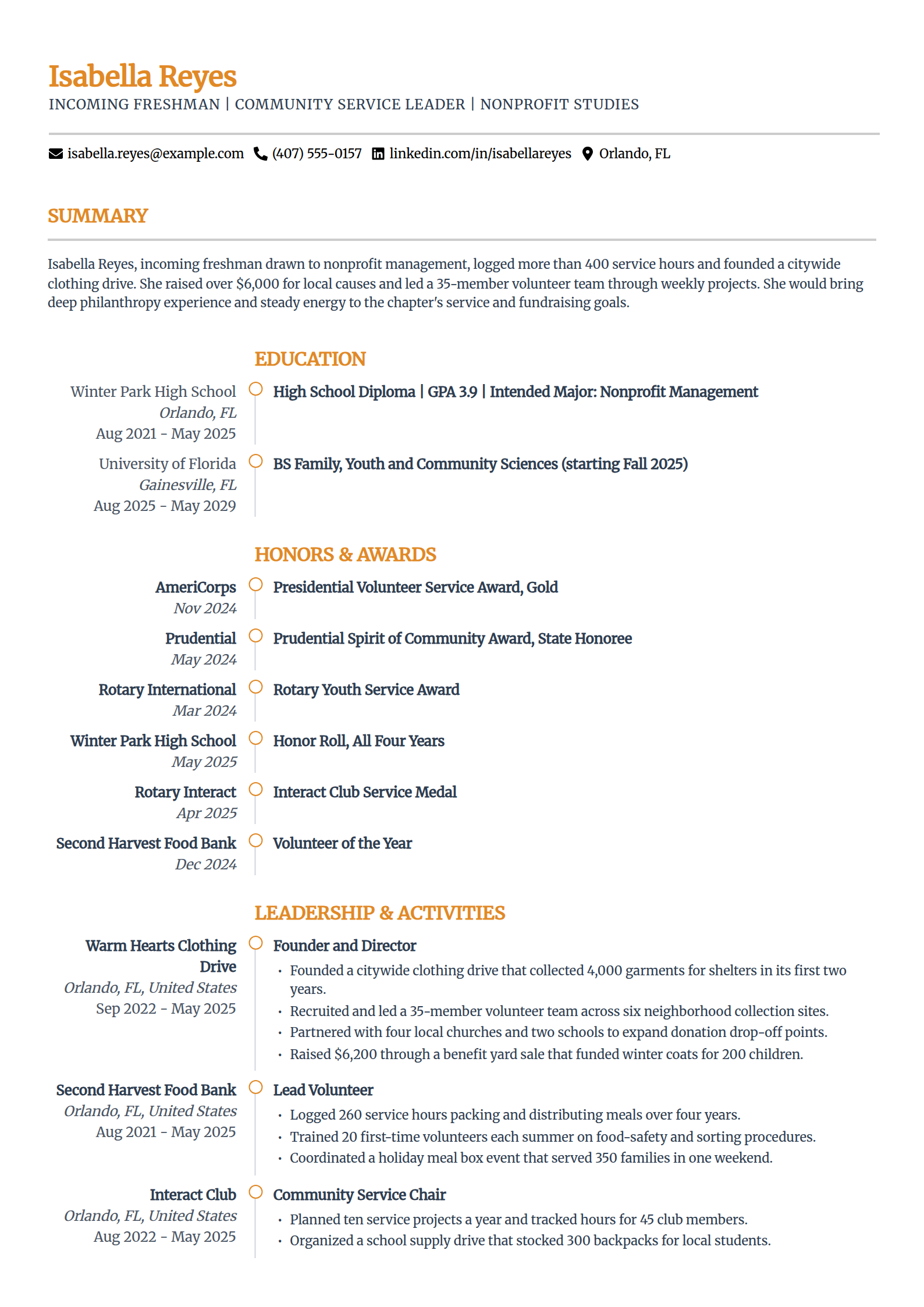 Service and philanthropy sorority resume example in the Zenith template